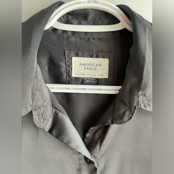 American Eagle Satin Look Black Button Down Long Sleeve - Picture 3 of 4